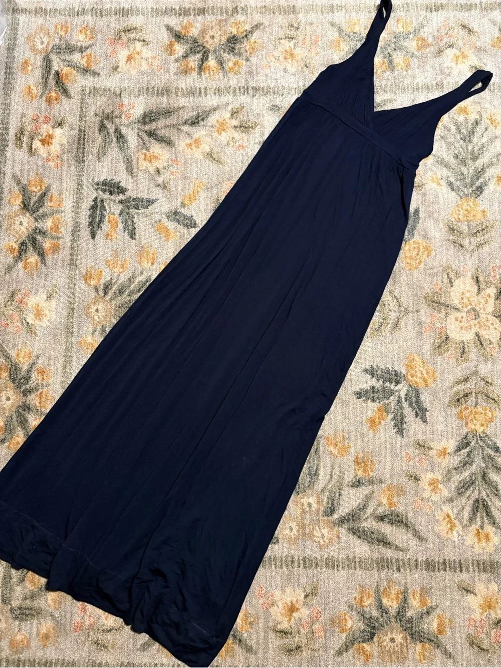 J Crew Blue Knit Maxi Dress Comfort Stretch Deep V Sleeveless Medium